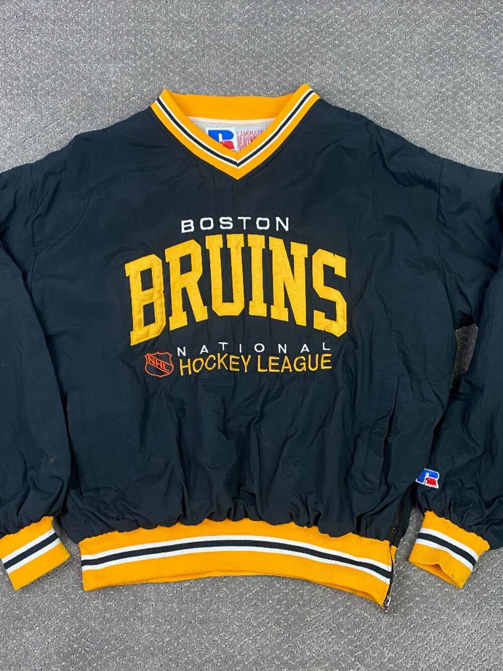 Vintage 90s Boston Bruins Windbreaker Pullover Jacket Sweater Mens Large Russell